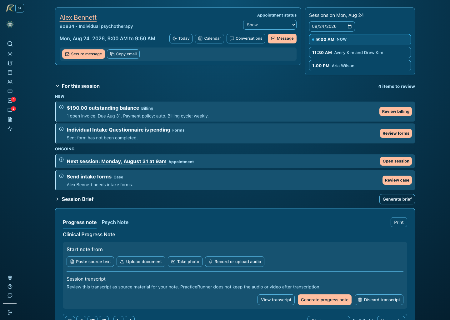 The same Session Workspace using the Deep Dive dark palette from Adaptive Ocean.